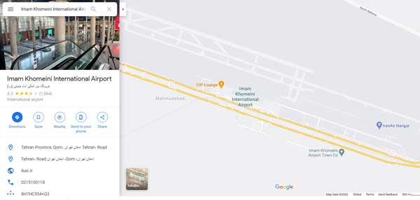 موقعیت فرودگاه امام خمینی در نقشه