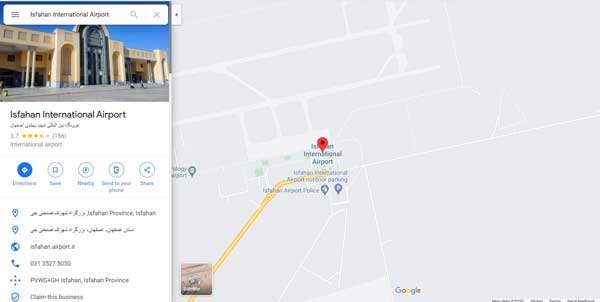موقعیت فرودگاه اصفهان در نقشه