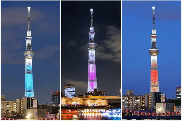تغییر رنگ در برج تری اسکای توکیو